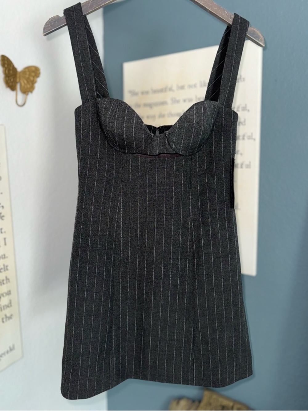 Retrofete Black Pinstripe Cutout Mini Dress updated with pictures - Picture 4 of 15